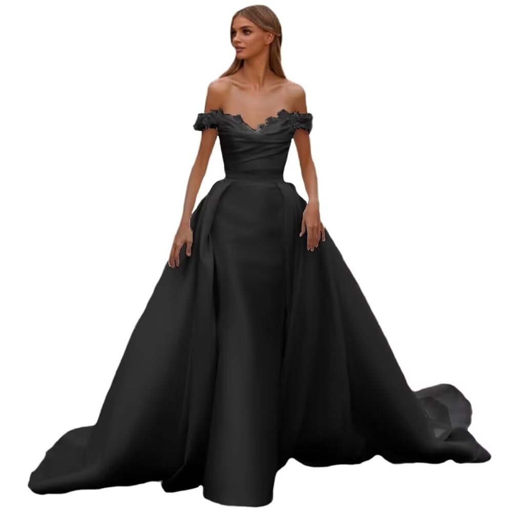 Zhangyo 3D Flower Mermaid Black Wedding Gowns with